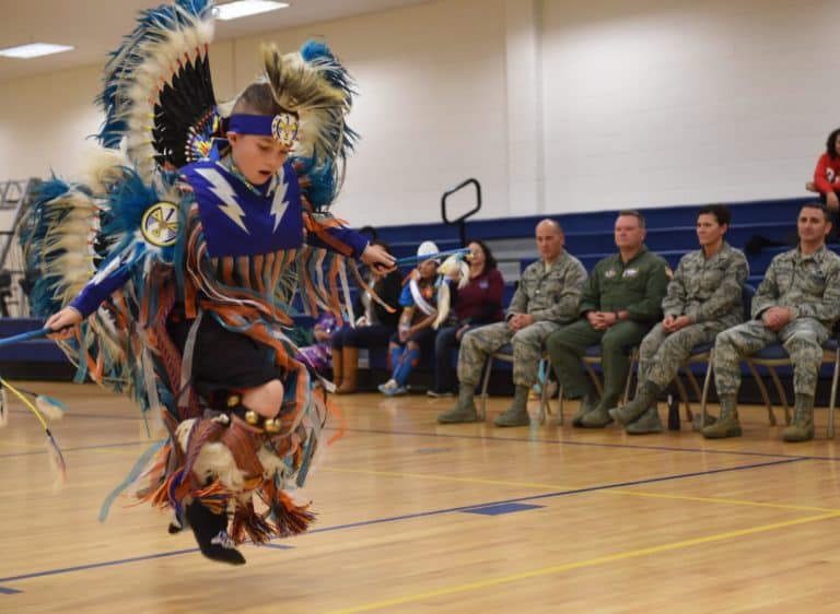 Children from Denver Indian Center perform traditional dances